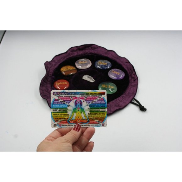 Set of 7 Chakra Stone Palm Stone with Pouch | Seven Chakra Stone Set | Chakra Se - Picture 7 of 15